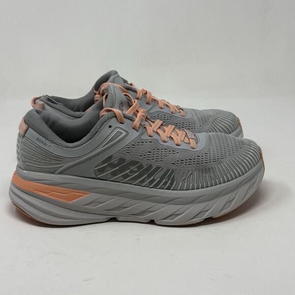 Hoka One One Shoes - Hoka One One Bondi 7 Womens 7.5 Gray Orange Lightweight Running Shoes Sneakers